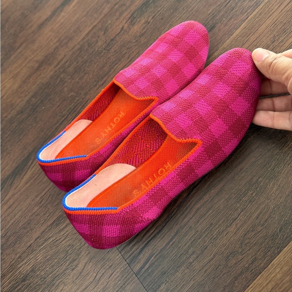 Rothy’s The Loafer Cherry Gingham Pattern Pink & … - image 3